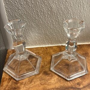 Two Michael C. Fina Fifth Avenue Hexagonal 24% Lead Crystal Candle holders